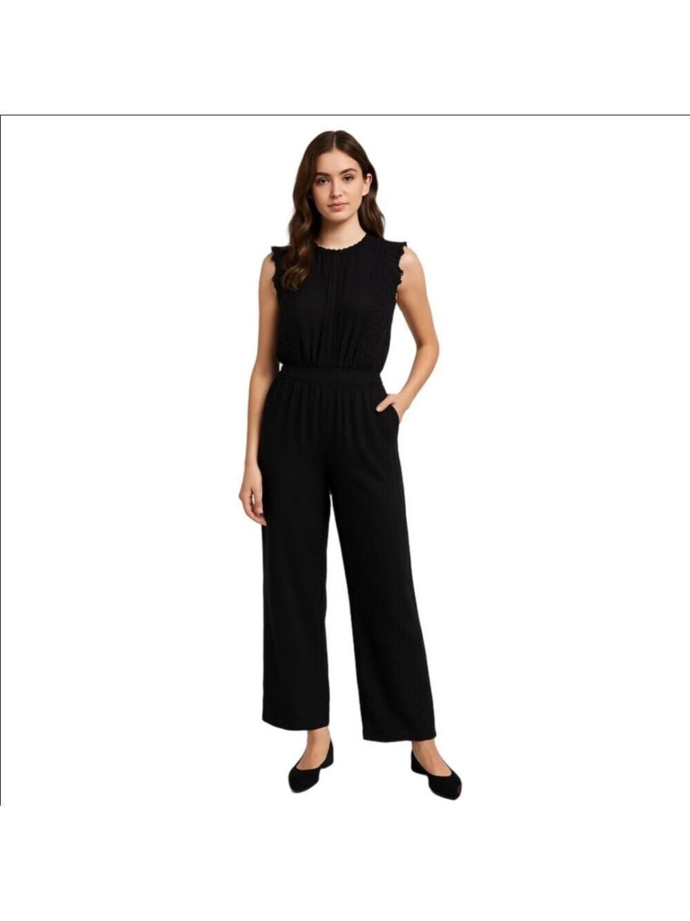 Monteau Black Sleeveless Lace-Trim Jumpsuit